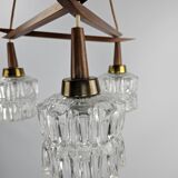 Scandinavian hanging lamp with glass cones hold by teak hanging