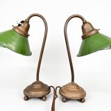 Pair of Unique 1920's Enamel & Cast Iron Desk Lamps, Czechoslovakia