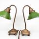 Pair of Unique 1920's Enamel & Cast Iron Desk Lamps, Czechoslovakia