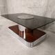 Vintage coffee table in smoked glass, chrome metal and wood décor 60s 70s