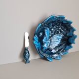 Ceramic butter dish signed Vallauris fish decor and its knife / fish / ceramic / 1960 / French riviera / Mid-Century / 20th