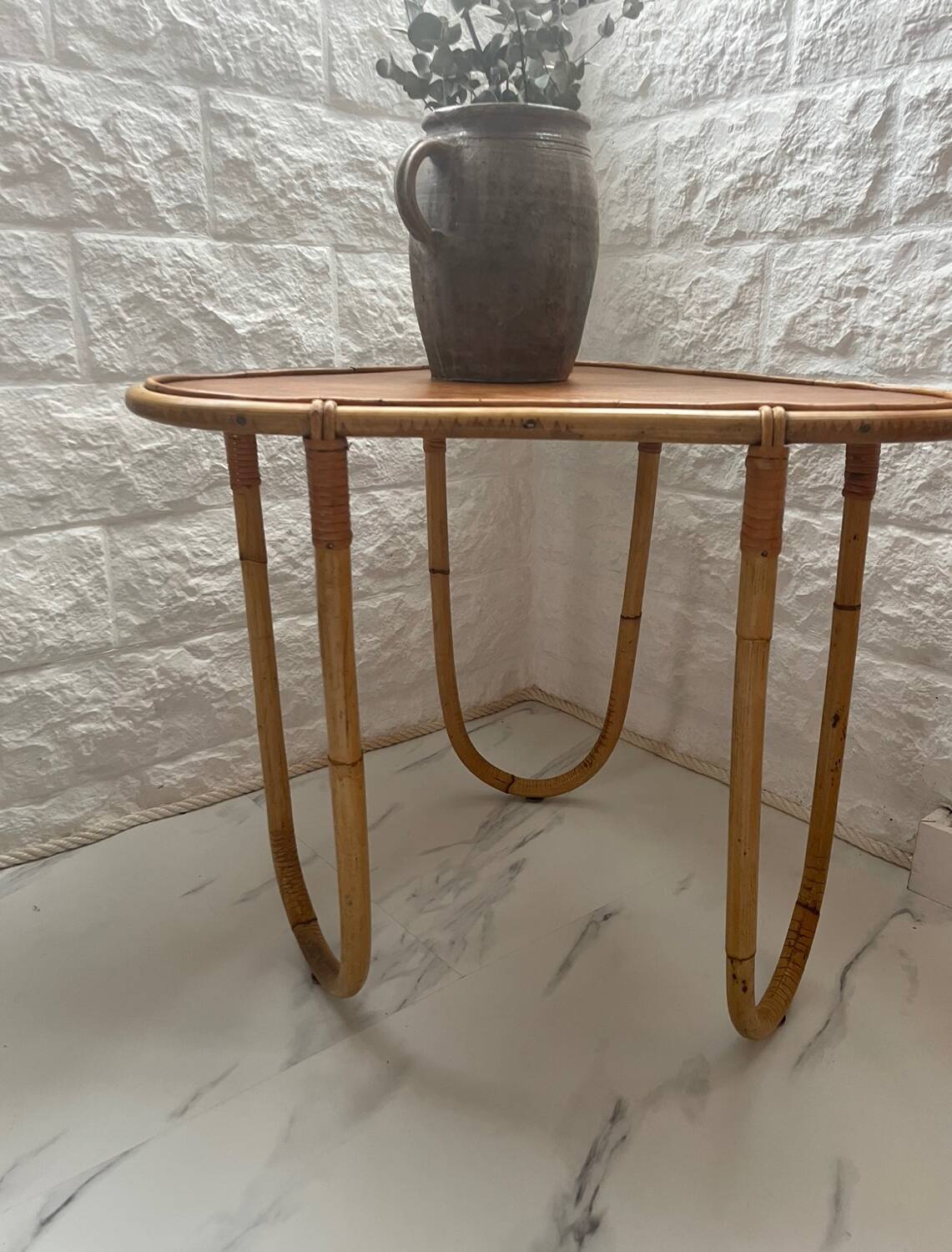 Small banbou tripod table from the 70s