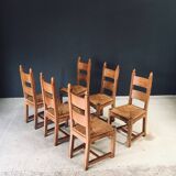 Handcrafted Oak and Rush Dining Chairs, Belgium, 1960s, Set of 6