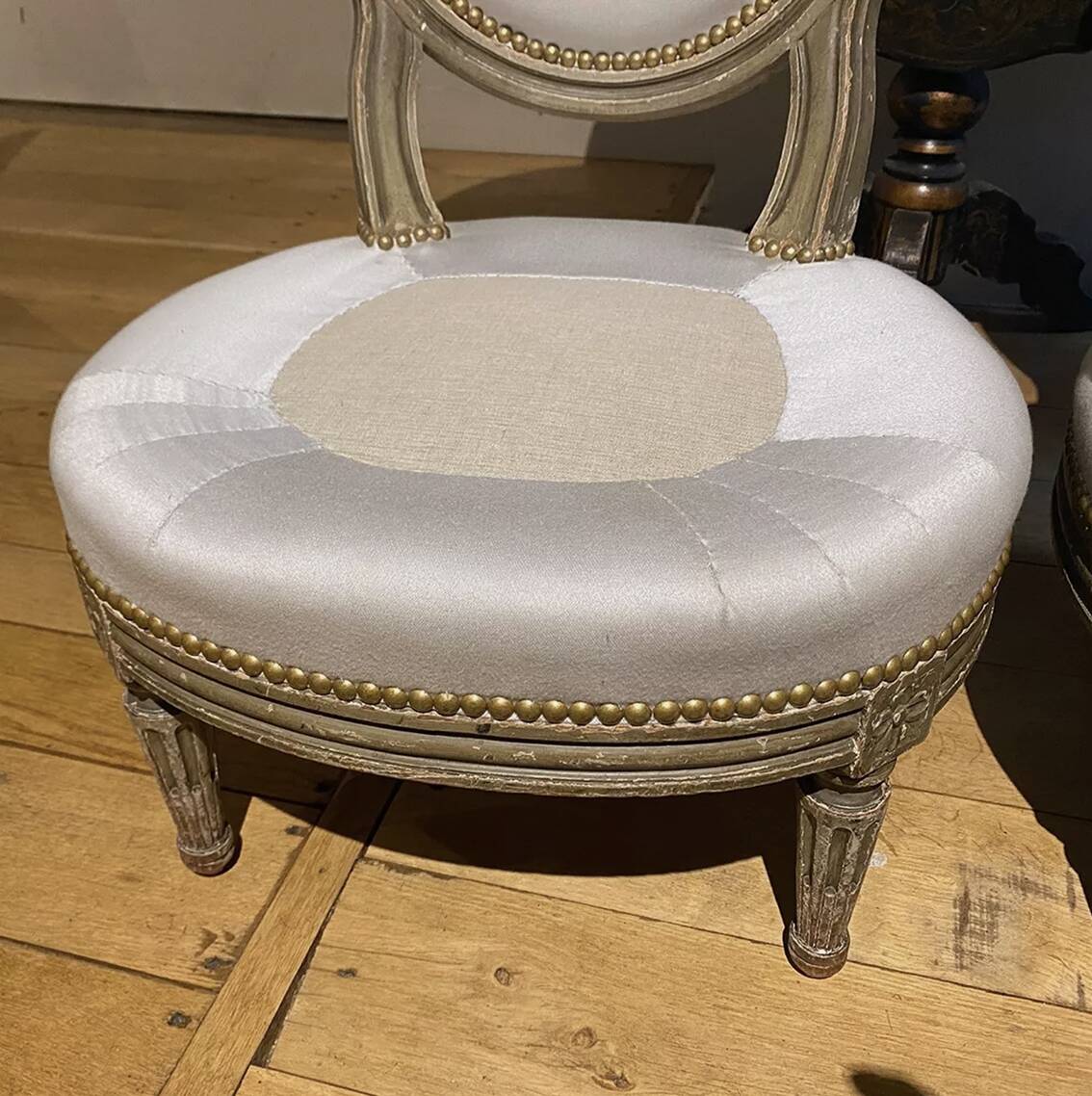 Pair of Louis XVI style armchairs with medallion backs, circa 1900