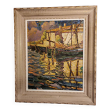 Painting of Boats on the Mooring signed L. MARTIN