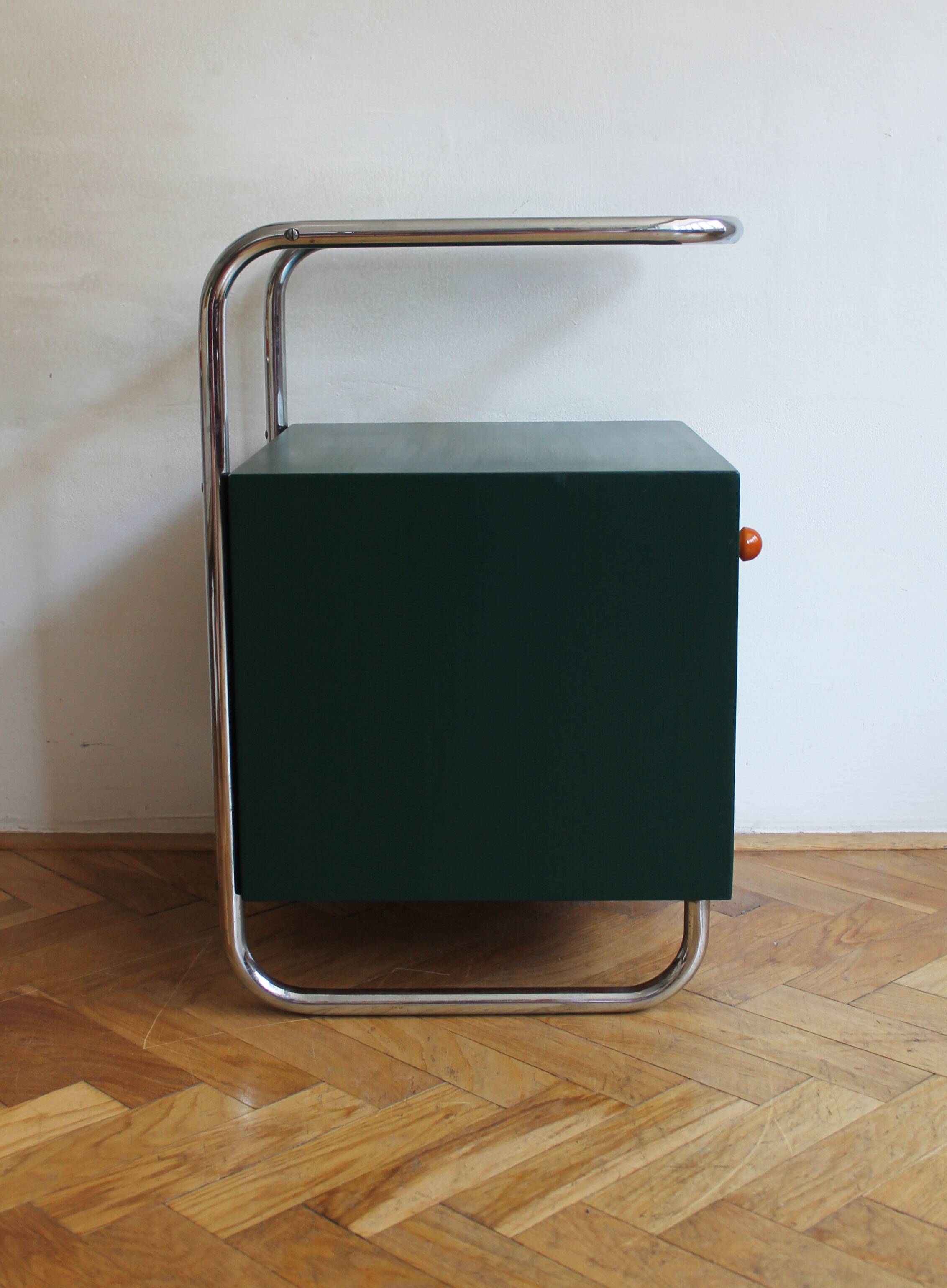 Bauhaus Style Tubular Steel Bedside Cabinet, Czechoslovakia 1940s