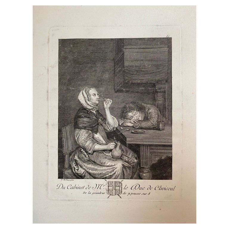 Gérard Ter Broch, Genre scene the two drinkers, engraving seventeenth century