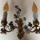 Two bronze wall light decorated with flowers in german porcelain