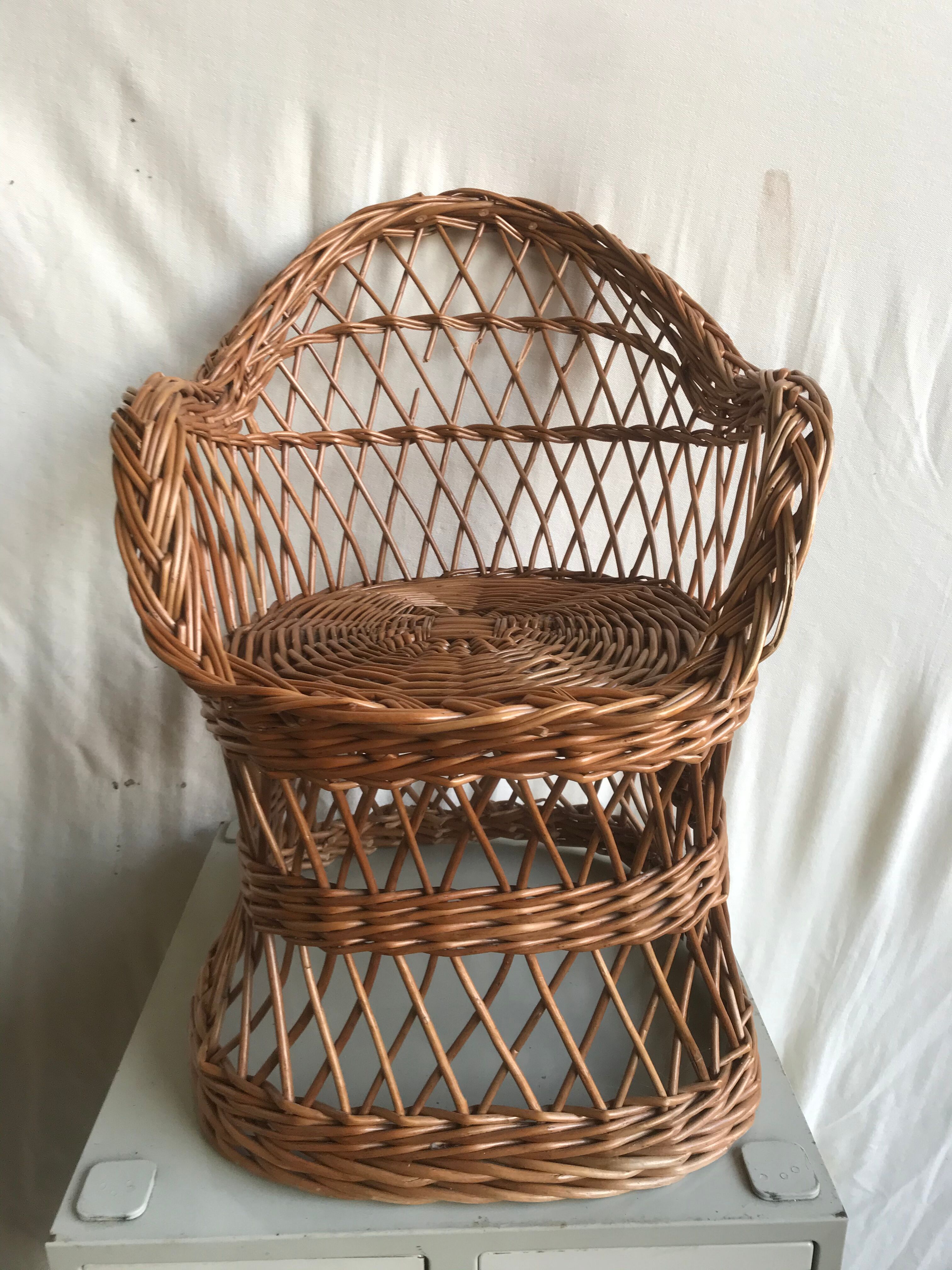 Ancien fauteuil enfant osier tressé vintage
