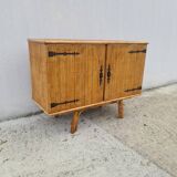 Rattan bamboo sideboard atttributed to Audoux Minnet vintage 60's