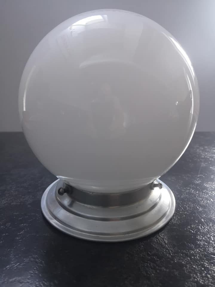 Ceiling lamp old opaline globe white base metal art deco 1930 ø 15 cm