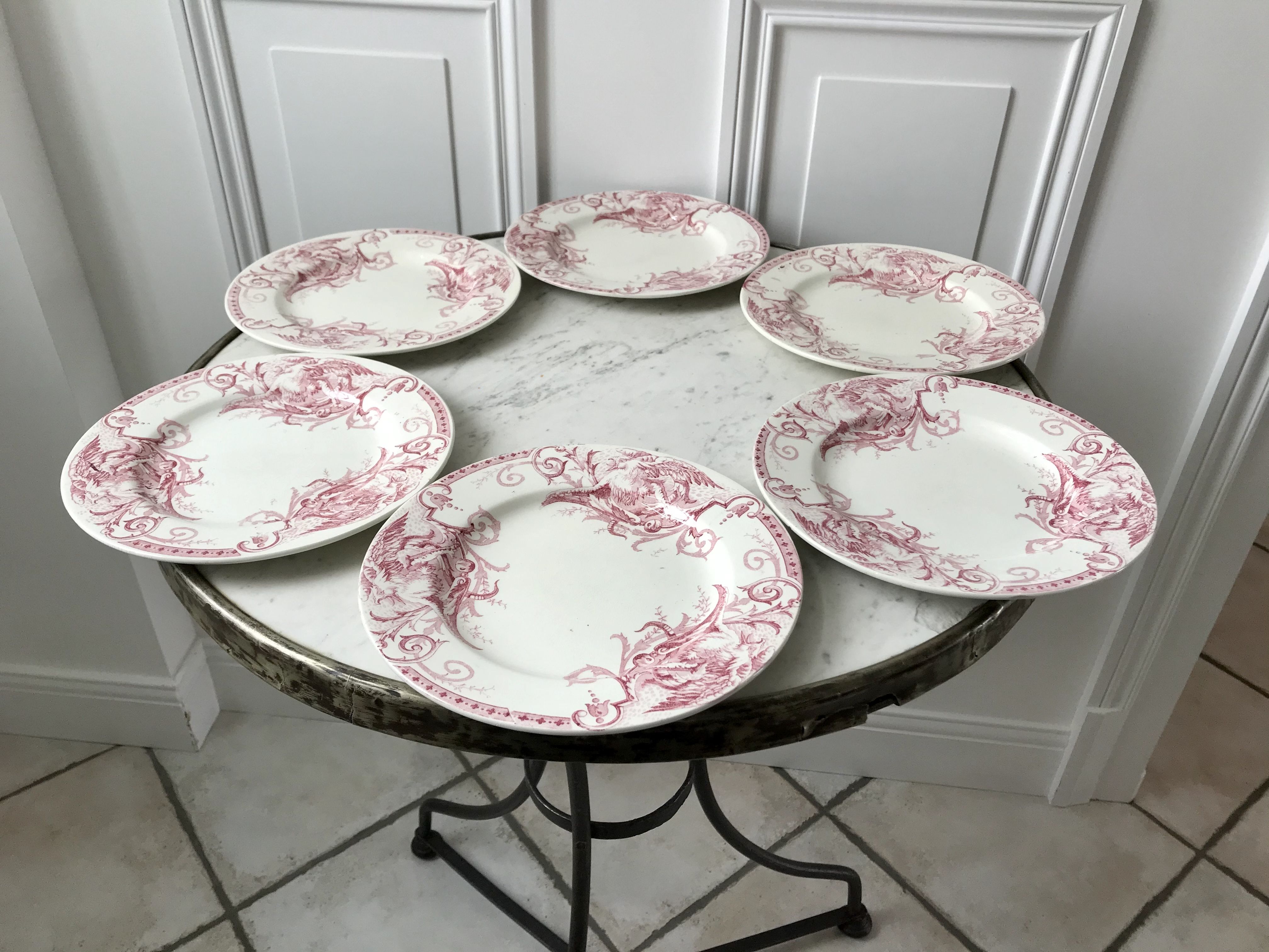 Set of 6 dessert plates Terre de Fer Lunéville model Griffon late nineteenth