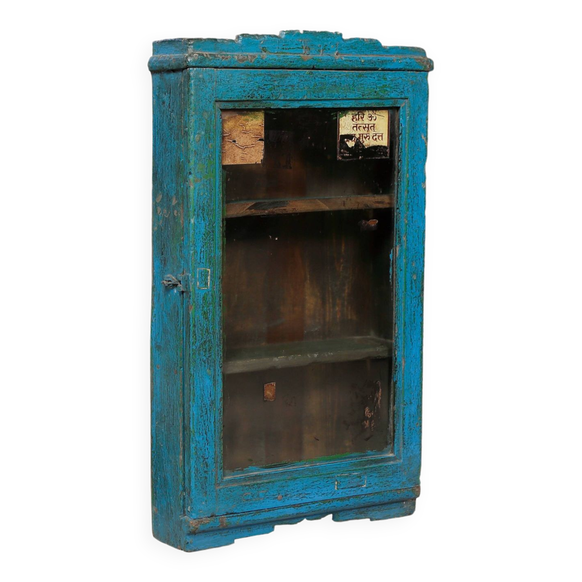 Vitrine en teck ancien (patine bleue)