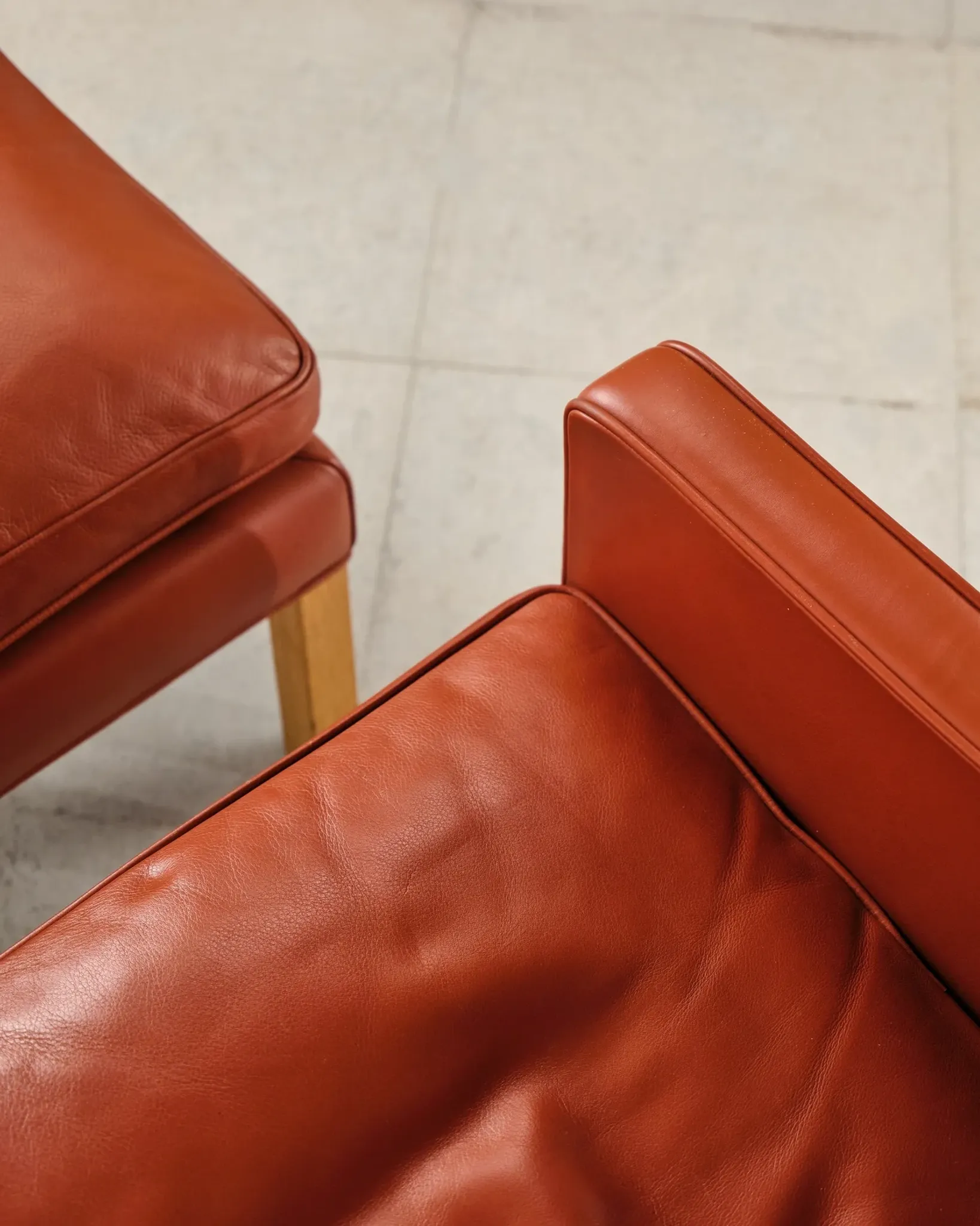 Armchair 2204 and leather pouf by Børge Mogensen, Denmark, 1960s.