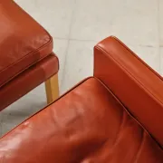Armchair 2204 and leather pouf by Børge Mogensen, Denmark, 1960s.