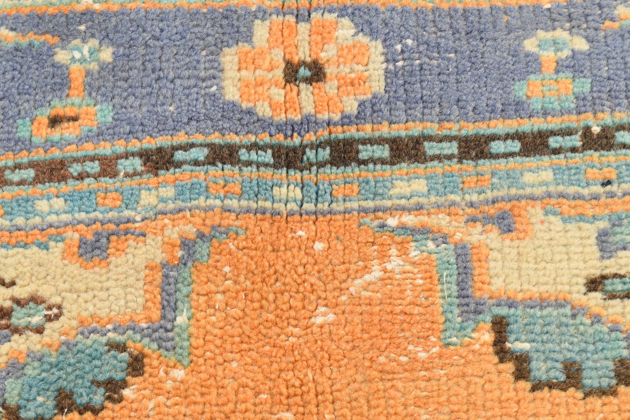 6x9 Vintage Peach Color Blue Medallion Handmade Vintage Rug, 175x290 Cm