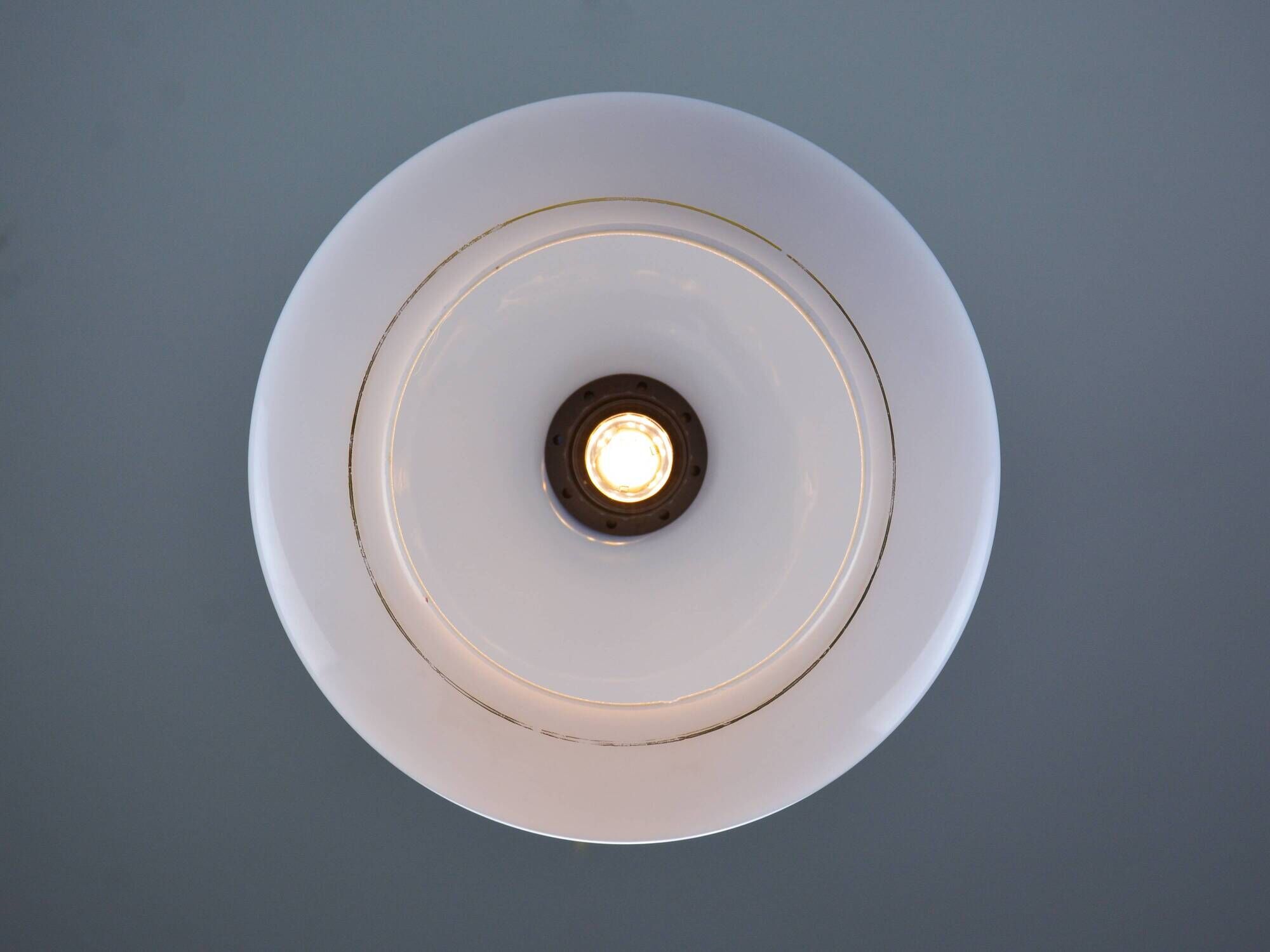 Vintage Mid-Century Baby Blue Glass and Brass Pendant Lamp