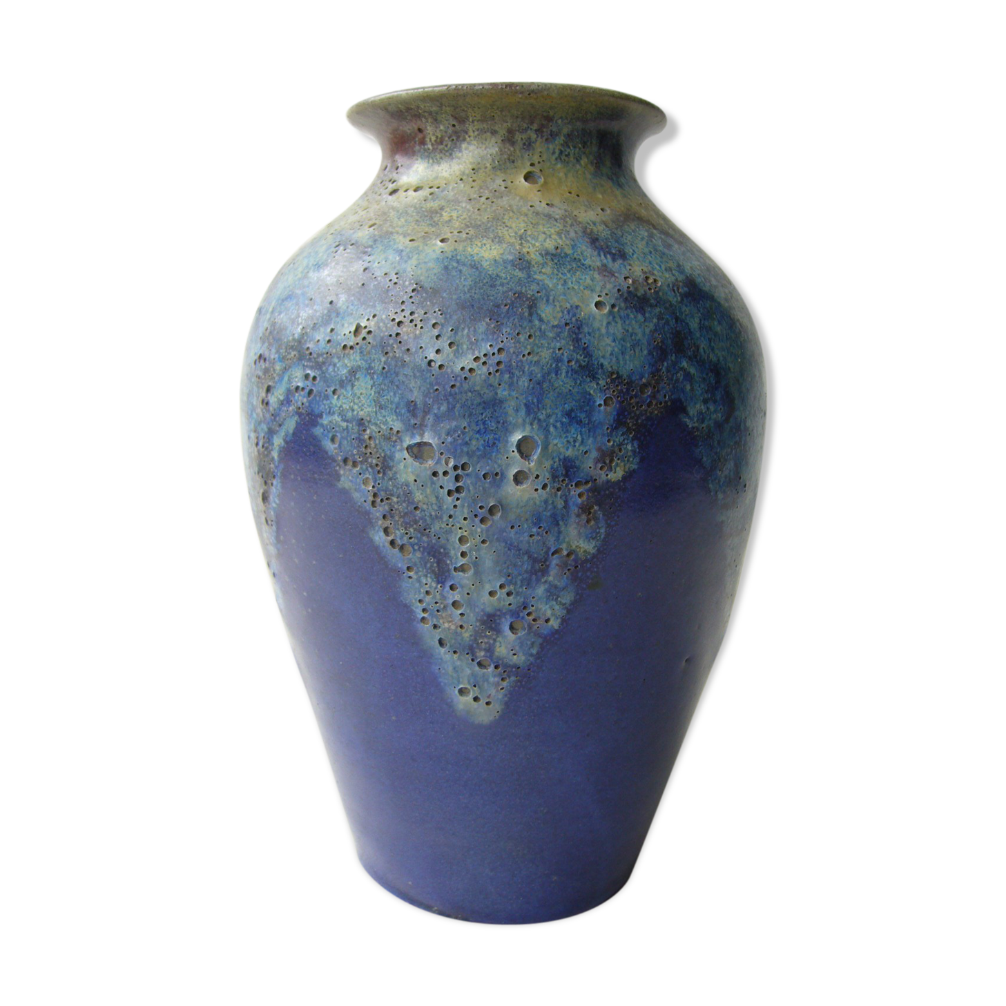 Vase en grès émaillé bleu Petit Masse Nièvre