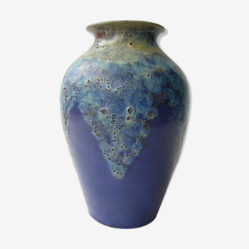 Blue enamelled sandstone vase Petit Masse Nièvre