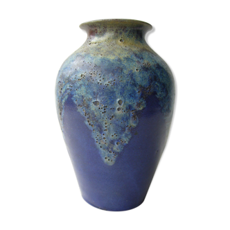 Blue enamelled sandstone vase Petit Masse Nièvre