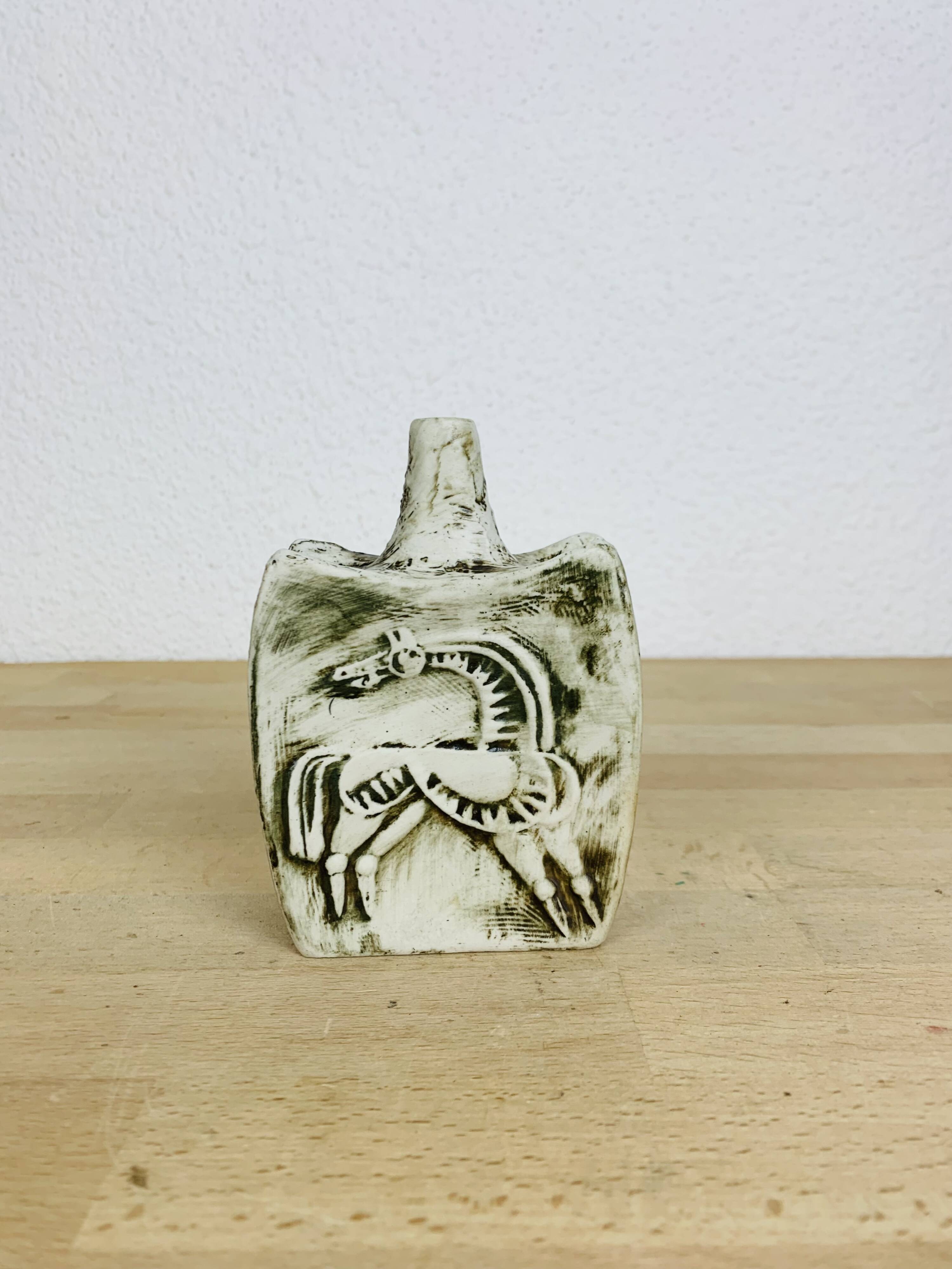 Ceramic vase with horses, vintage