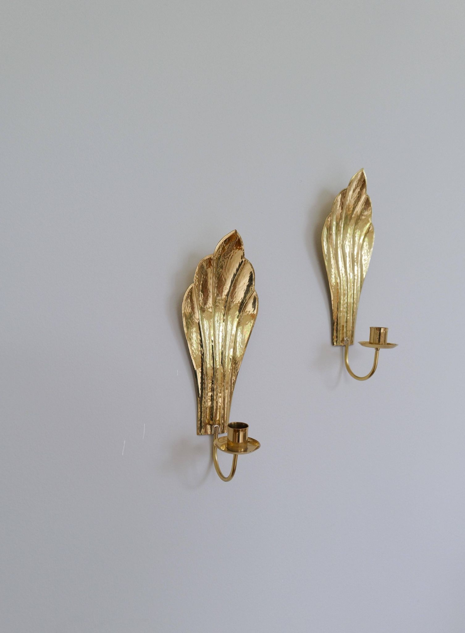 Pair of Art Deco Wall Candle Holders in Brass Holmström, Arvika, Sweden, 1950s