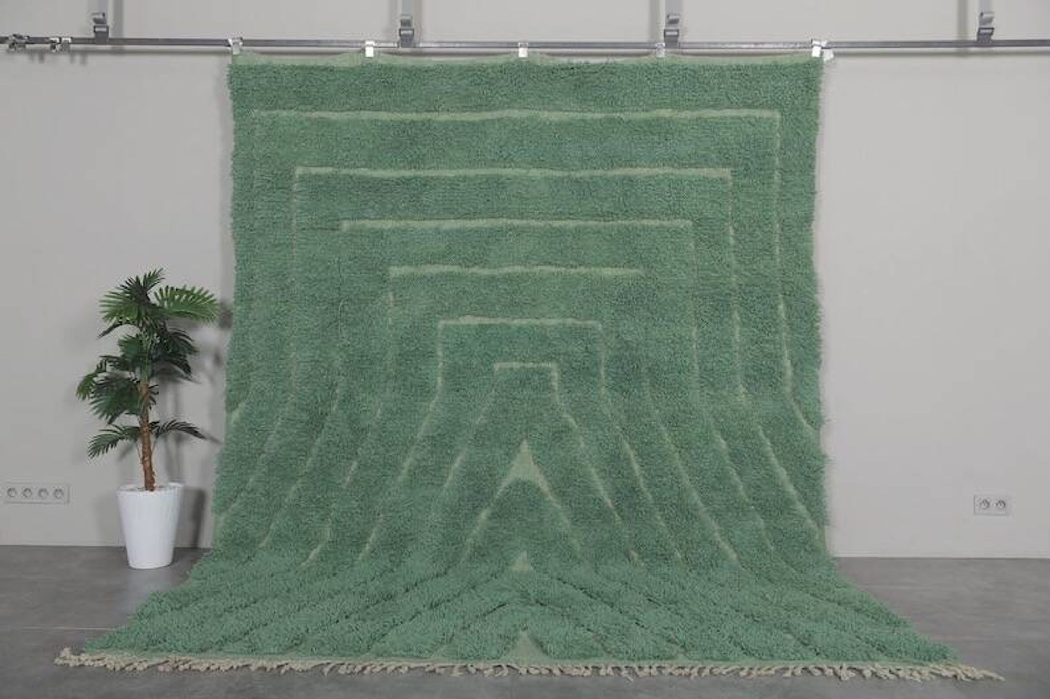 Traditional handwoven Berber rug in green, size 1.5/3.5 m.