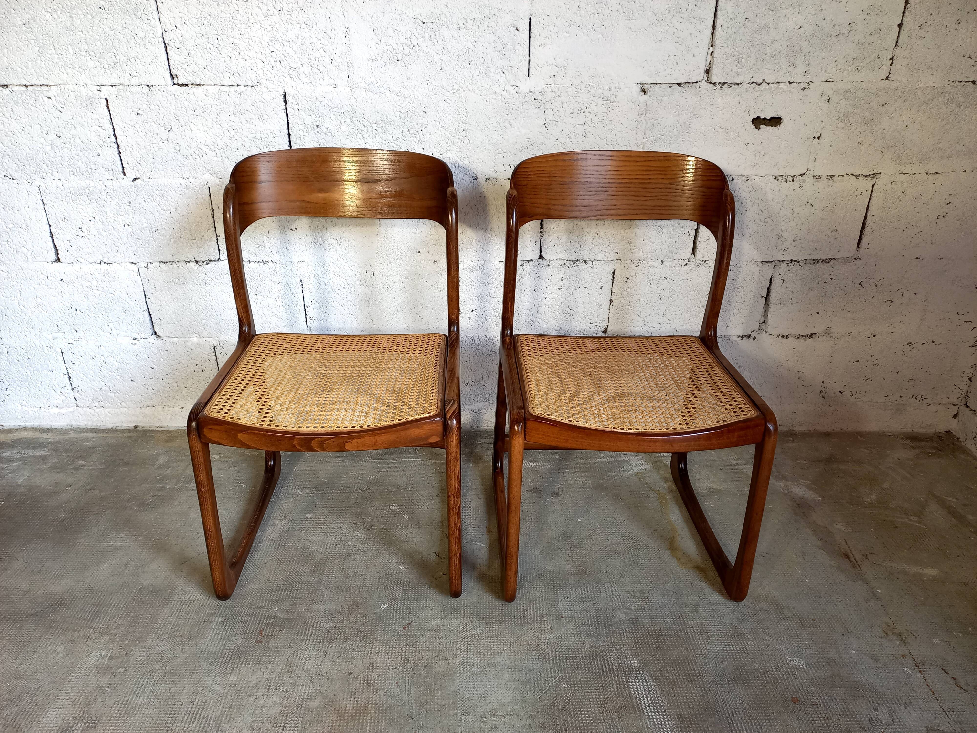 Suite of 2 vintage chairs sleigh canées Baumann 70s