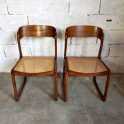 Suite of 2 vintage chairs sleigh canées Baumann 70s
