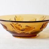 Vintage Amber Glass Bowl with Embossed Fish Pattern / Czech Repulic / 1980s