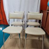 Set of 4 chairs chrome metal and skaï greige 70s.