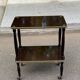 Desserte vintage palissandre double plateau doré sur roulettes 71cm