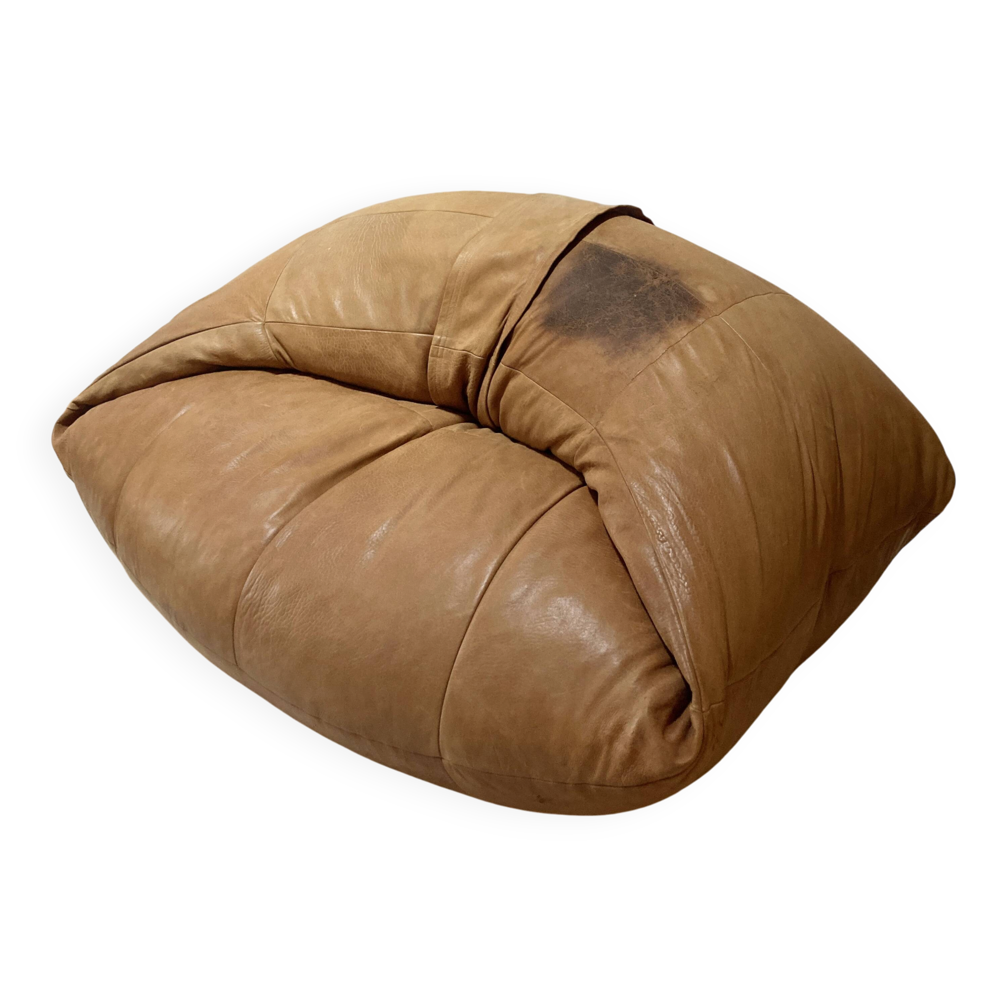 Light leather pouf sofa by Raphael Raffel for Honoré Paris