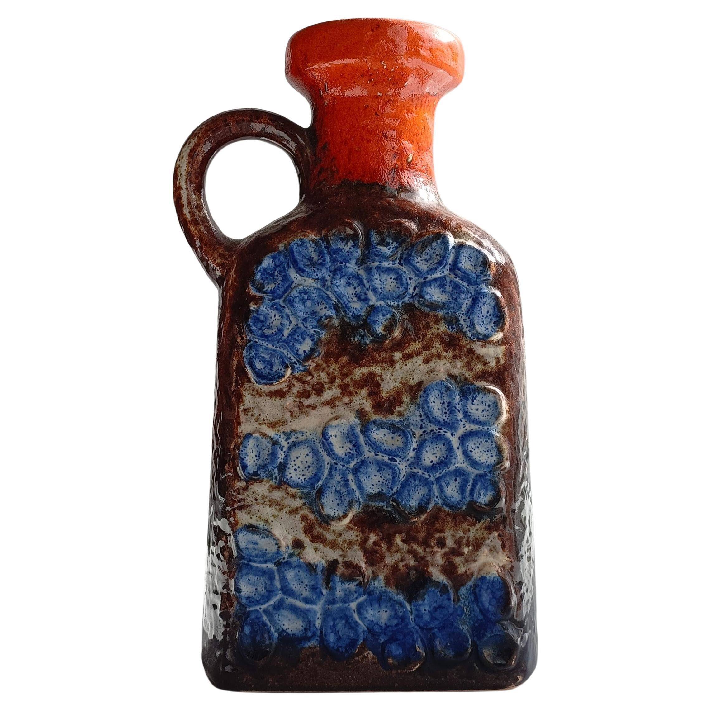 Mid Century Ceramic Jug by Dümler & Breiden, Brown, Orange, Blue Glazing, 1960s