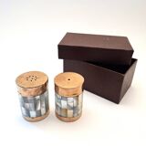 Ensemble sel et poivre Art déco vintage – Laiton et nacre, années 1930-1950