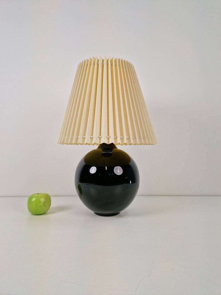 Black Opaline Glass Spherical Table Lamp in the style of Jacques Adnet, 1950s