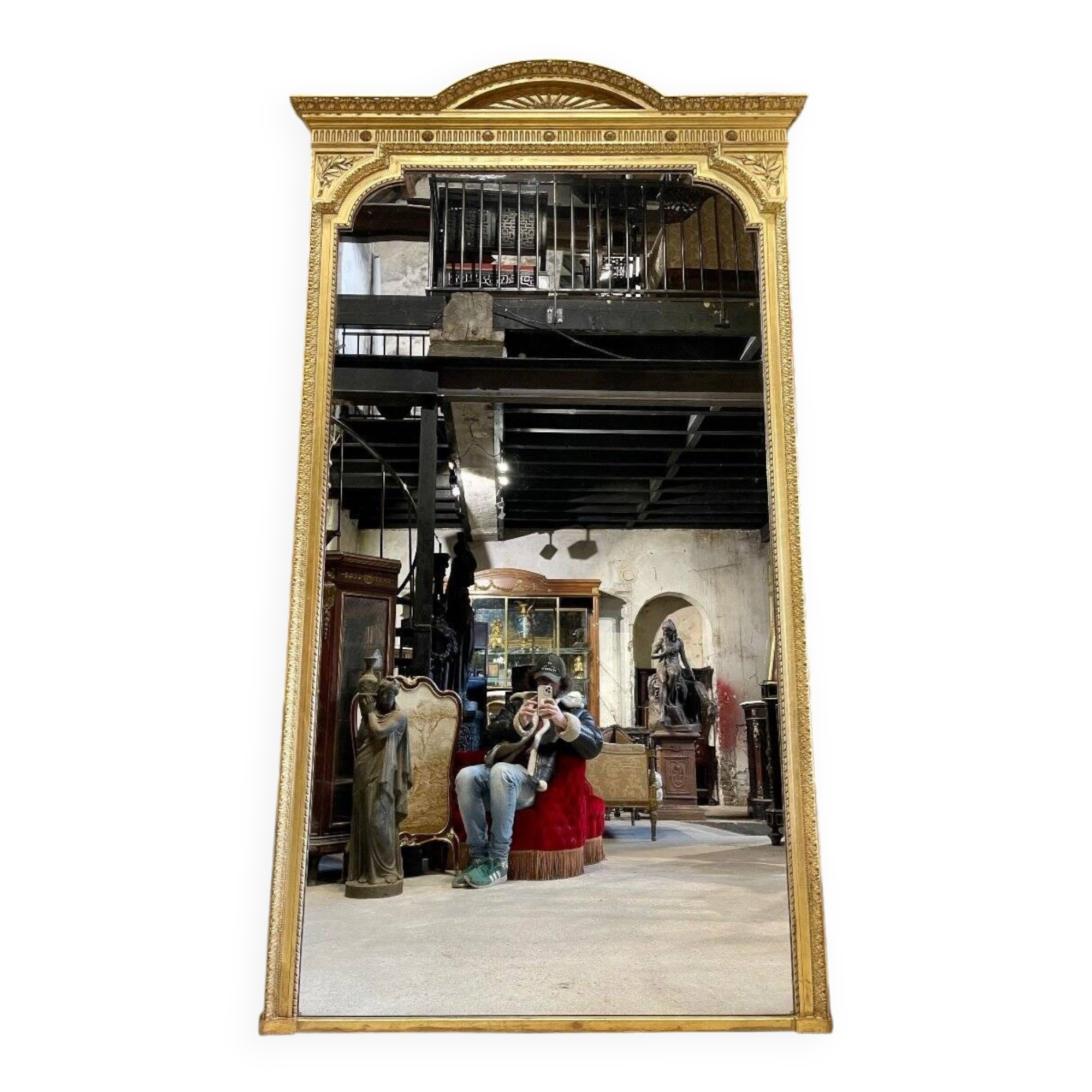 Louis XVI style gilded wood mirror from the Napoleonic III era, 2.75m x 1.48m.