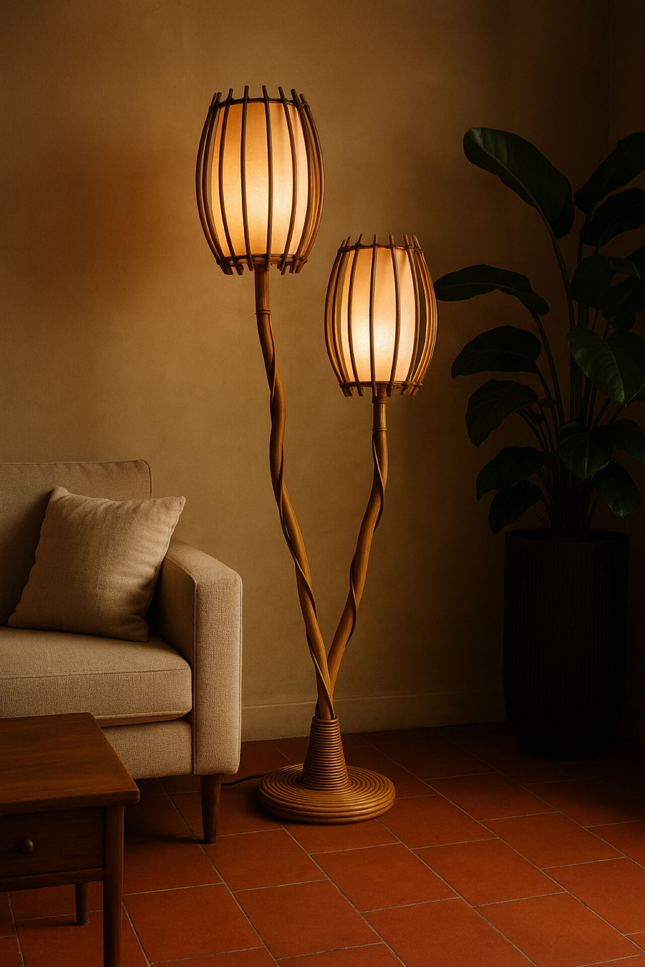 Lampadaire en rotin