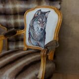 Armchair Louis XV head of wolf