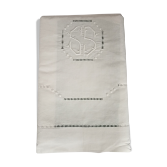 Mixed linen embroidered monogram SS 305 x 220 cm art deco