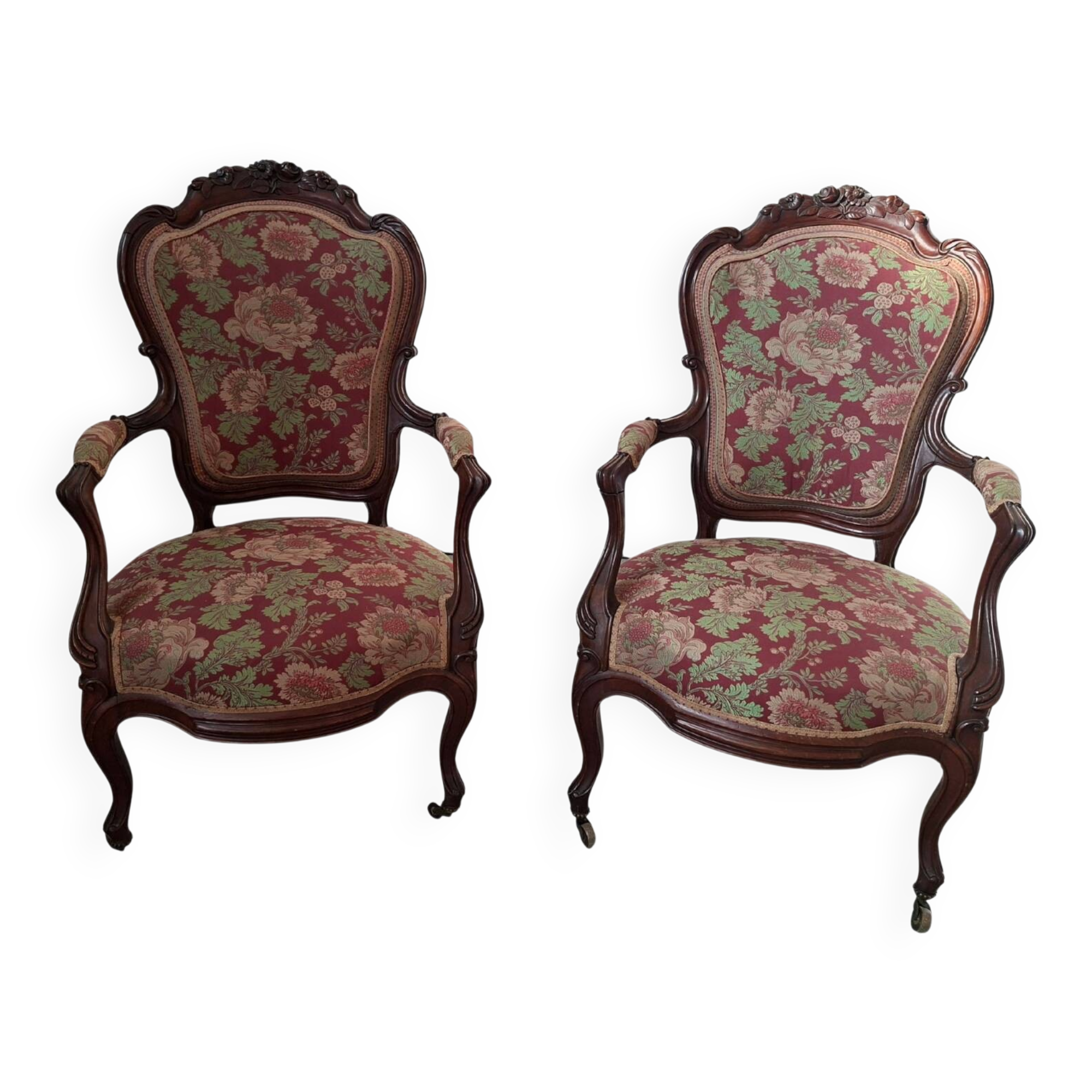 Coppia di Poltrone d'Epoca - Stile Luigi XV (Anni '60) in Pregiato Ciliegio