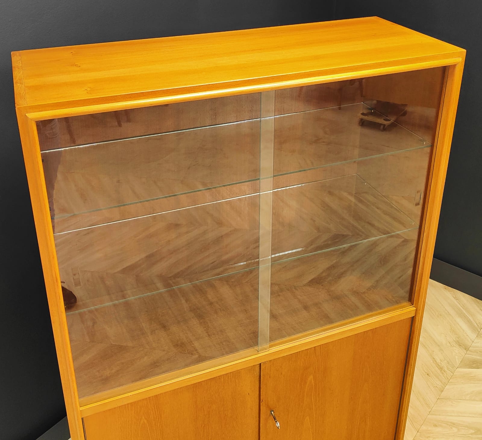 Mid century highboard vintage display cabinet, bookcase