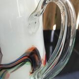 Pitcher orange service and 6 bubbled and opalescent puffed milky glasses