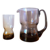 Service en verre fumé, verre et carafe 1970