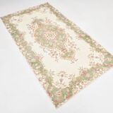4x7 Beige and Green Floral Design Vintage Rug, Anatolian Rug, 113x207Cm