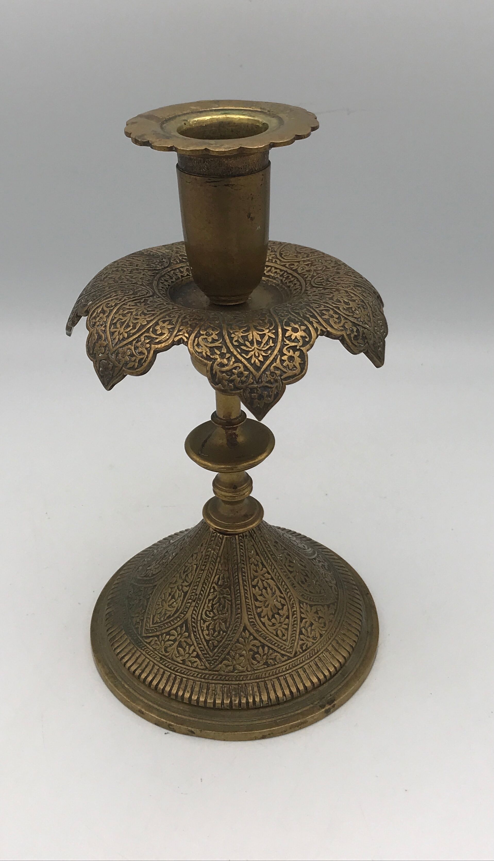 Old persian candle holder, ottoman in brass chiseled XIXth