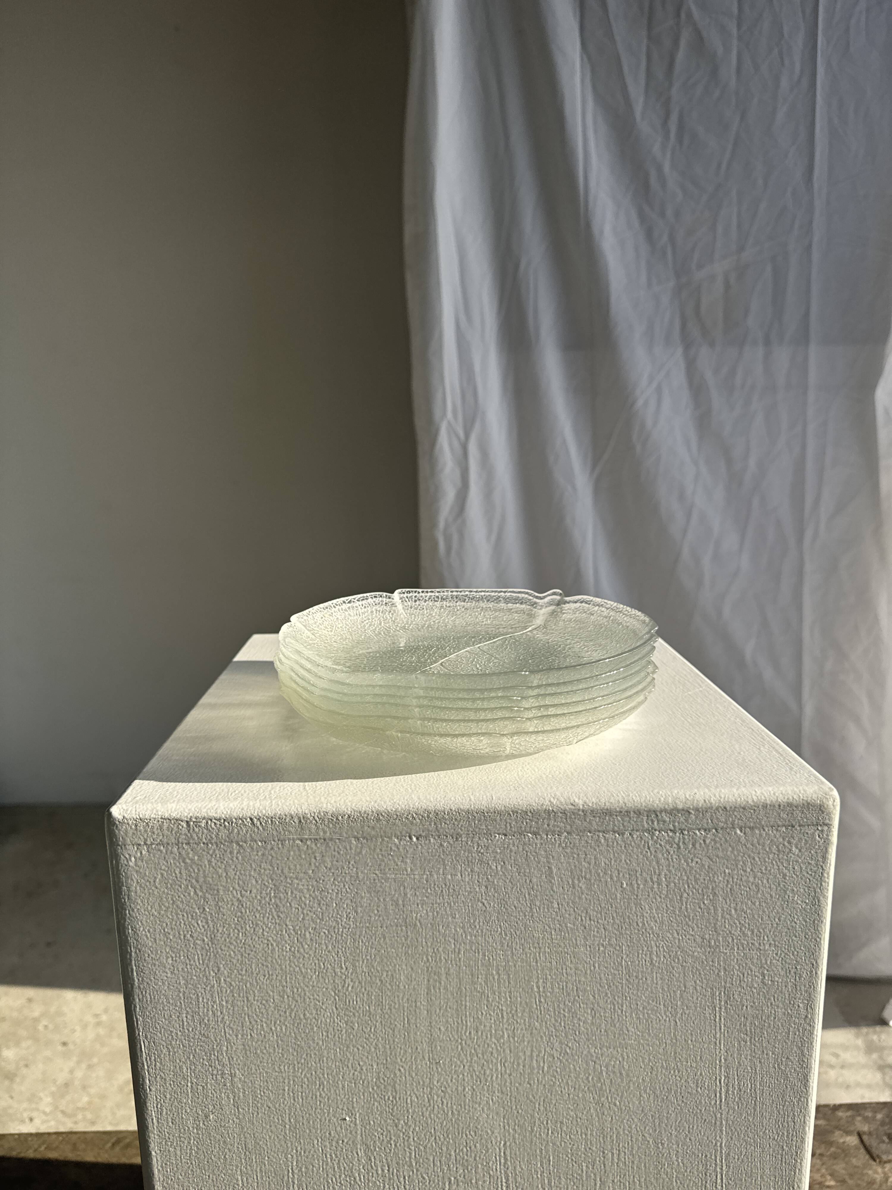 Lot de 6 petites assiettes en forme de feuille en verre vintage Arcoroc Asp