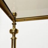 Mid-century Hollywood neoclassical brass and glass side or bedside tables attributed to Vereinigte Werkstätten, Germany, 1960s, set of 2.