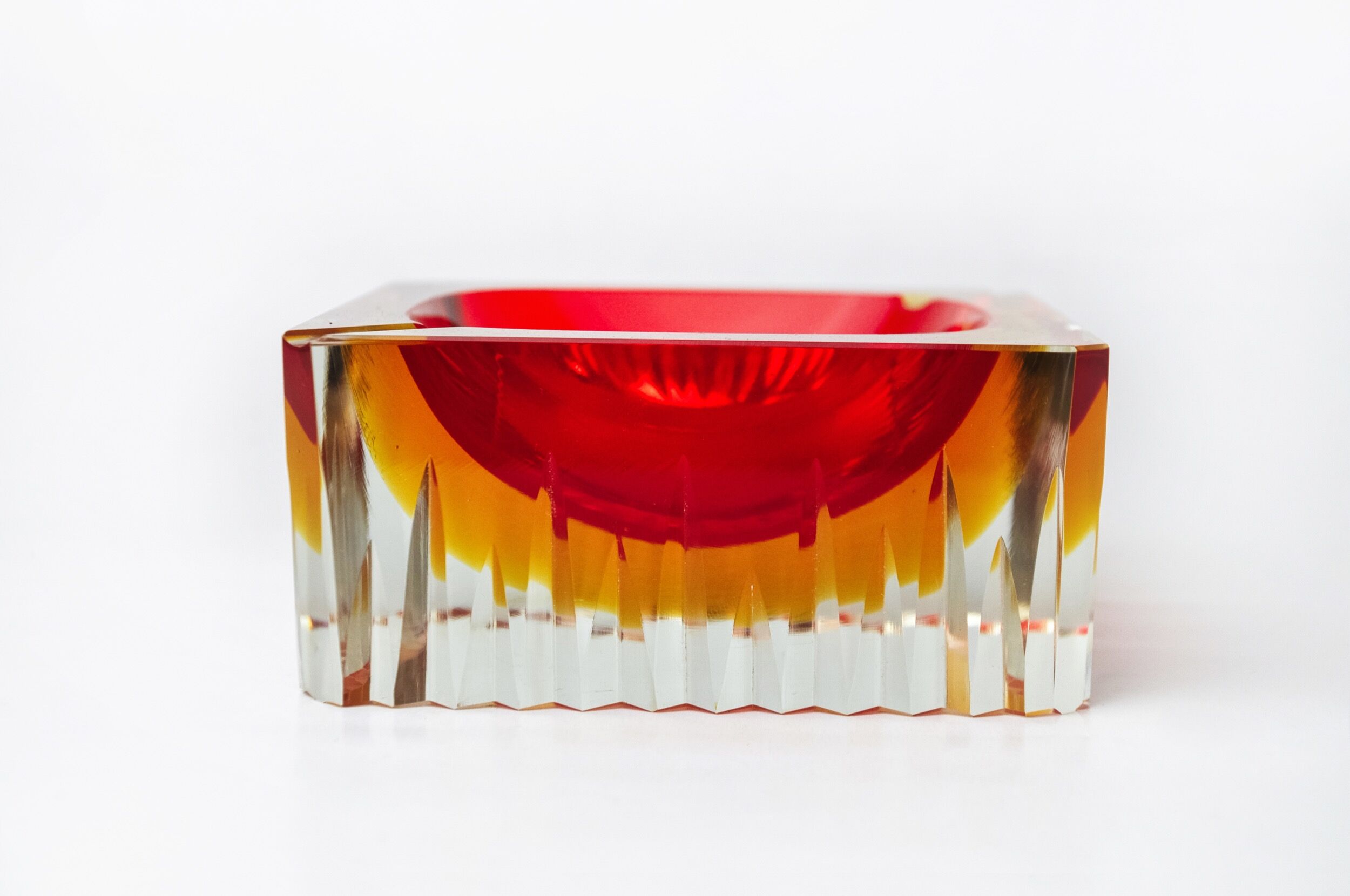 Red and yellow cubic Sommerso ashtray by Seguso, Murano, Italy, 1970