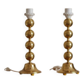 Pair of Vintage Swedish Table Lamps in Polished Brass, Signed Aneta